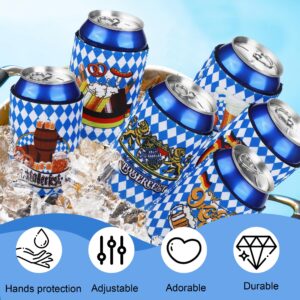 Aodaer 12 Pack Oktoberfest Can Cooler Sleeves Collapsible Neoprene Beer Festival Can Cover Insulators Blue and White Checkered Bavarian Beer Can Cooler Covers for Oktoberfest Beer Bottle Can Decor