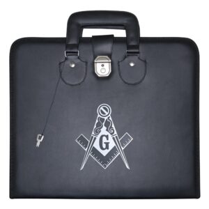 masonic master mason apron case – printed (black leather), mm provincial size | freemason carrying bags (silver emblem)