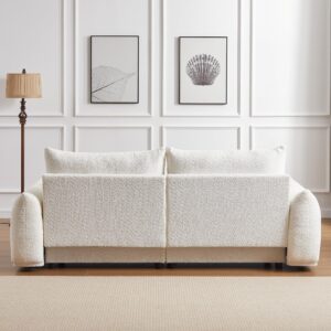 DAMAIFROM Boucle Sofa Cloud Couch, 90.5" Modern Comfy Teddy Sofa Deep Seat Futon Couch with Pillows, Cozy Soft Upholstered 3 Seater Sofa Oversized Loveseat Sofas for Living Room, Apartment, Beige