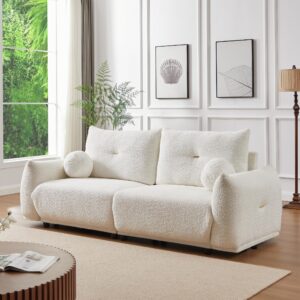 DAMAIFROM Boucle Sofa Cloud Couch, 90.5" Modern Comfy Teddy Sofa Deep Seat Futon Couch with Pillows, Cozy Soft Upholstered 3 Seater Sofa Oversized Loveseat Sofas for Living Room, Apartment, Beige