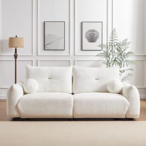 damaifrom boucle sofa cloud couch, 90.5" modern comfy teddy sofa deep seat futon couch with pillows, cozy soft upholstered 3 seater sofa oversized loveseat sofas for living room, apartment, beige