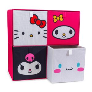 sanrio hello kitty and friends 11-inch fabric storage bins, set of 4 | cube organizers for cabinet, closet