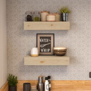 ROOREVO Wall Floating Shelves, Rustic Wood Shelf for Wall Mounted - Wooden Handmade Shelves for Bathroom Kitchen Livingroom - No Stain - DIY(Unfinished, 17 Inch - 2 Pack)