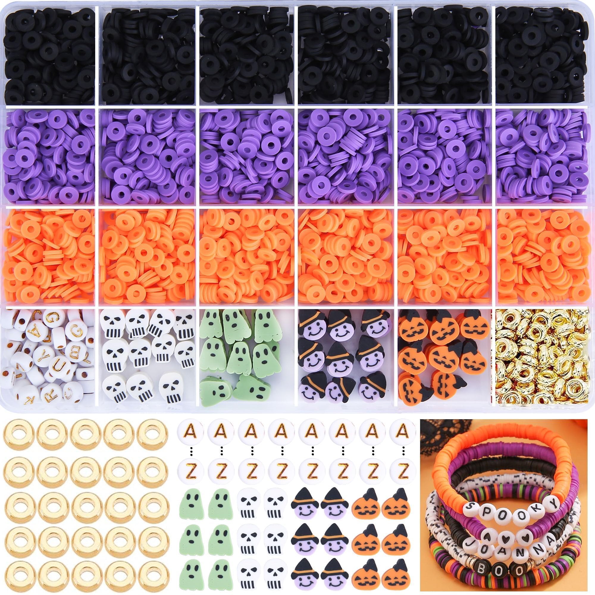 Megoogo Thansgiving Day Clay Beads Bracelet Making Kit, 2340 pcs Polymer Heishi Flat Round Fall Clay Beads with 145 pcs Charms for Friendship Bracelets Making DIY Crafts