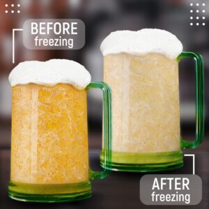 Granatan Beer Mugs with Gel Freezer 16 oz, Double Walled Beer Mugs with Handles, Color Handles Set Of 4