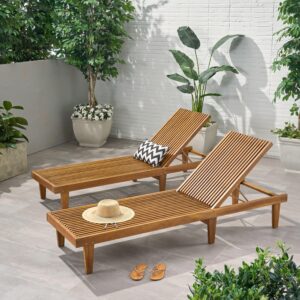 Christopher Knight Home Nadine Outdoor Wooden Chaise Lounge (Set of 2), Teak Finish