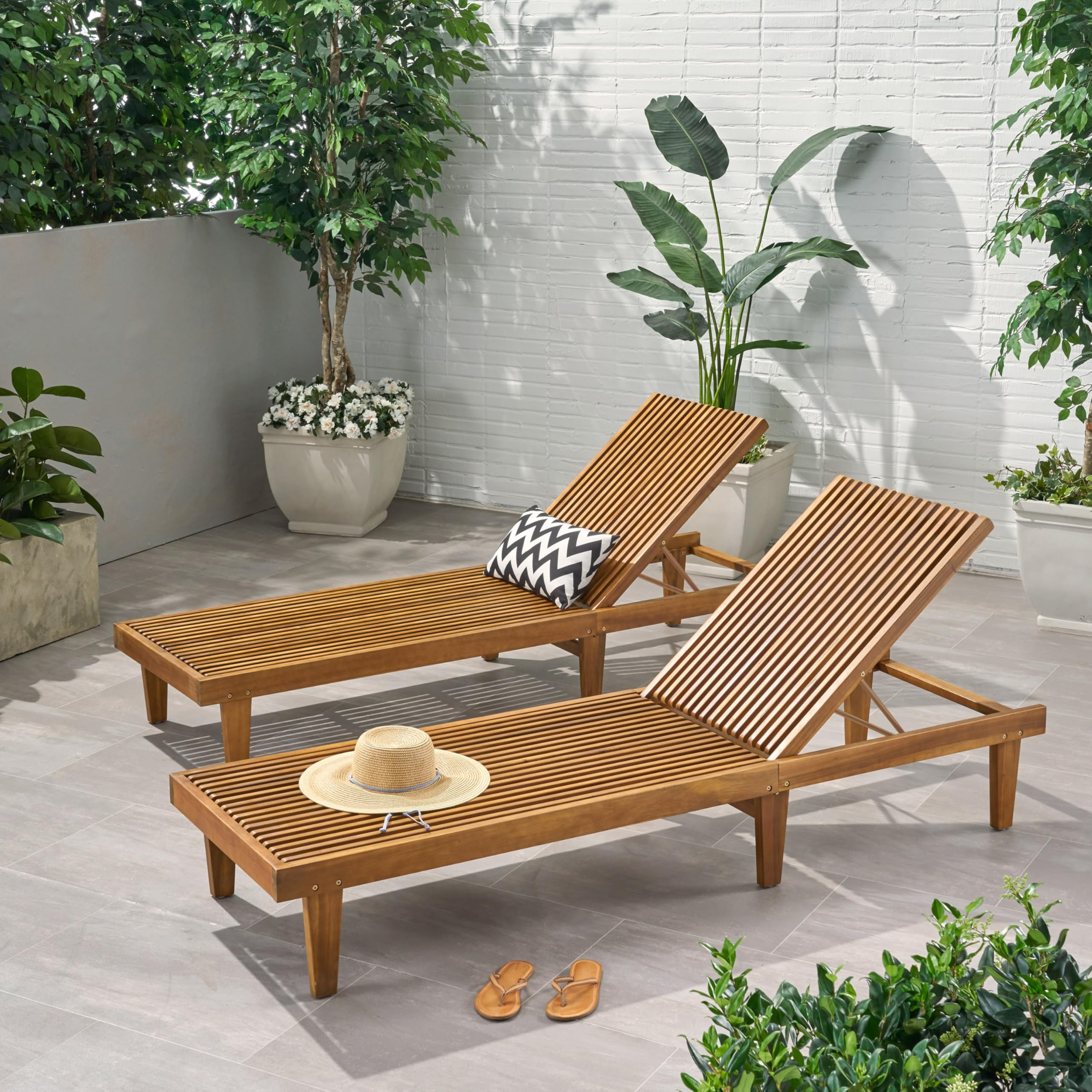 Christopher Knight Home Nadine Outdoor Wooden Chaise Lounge (Set of 2), Teak Finish