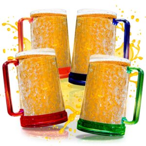 granatan beer mugs with gel freezer 16 oz, double walled beer mugs with handles, color handles set of 4