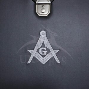 Masonic Master Mason Apron Case – Machine Embroidered (Black Leather), MM Provincial Size | Freemason Carrying Bags (Silver Emblem)