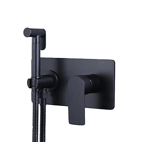 NBAAYIK Hand Held Bidet Sprayer Black Wall Mounted Bathroom Toilet Bidet Mixer Spray Kit Single Handle Bathroom Shower Bidet Taps Spray Toilet Cleaning Faucet-B