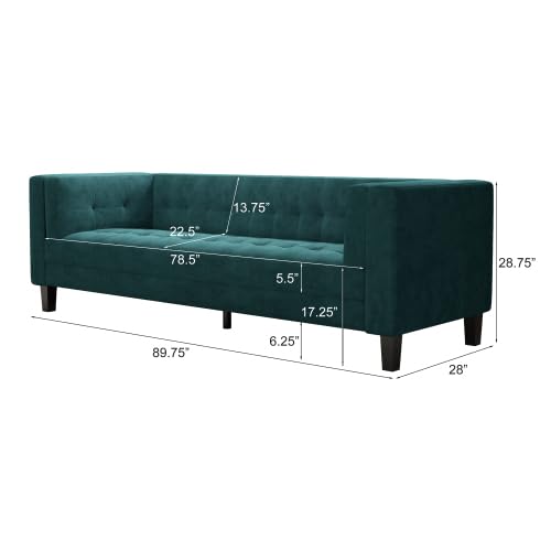 Dolonm 90" Modern Sofa Couch, Deep Seat Sofa for Living Room, Velvet Couch with Button Tufted Design, 3-Seater Oversized Couch for for Living Room, Office, Apartment, Green