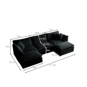 U Shaped Convertible Modular Sectional Sofa with Movable Ottomans, 5-Seater Deep Seat Cloud Couch, Comfy Chenille Upholstered Sleeper Sofa&Couches Bed for Living Room, Apartment, Studio