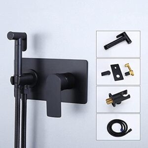 NBAAYIK Hand Held Bidet Sprayer Black Wall Mounted Bathroom Toilet Bidet Mixer Spray Kit Single Handle Bathroom Shower Bidet Taps Spray Toilet Cleaning Faucet-B