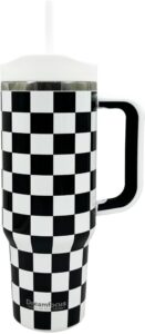 dreamfocus 40 oz stainless steel vacuum insulated tumbler with handle and straw, upgraded lid automatic rebound, water bottle cup travel coffee mug black and white checkered