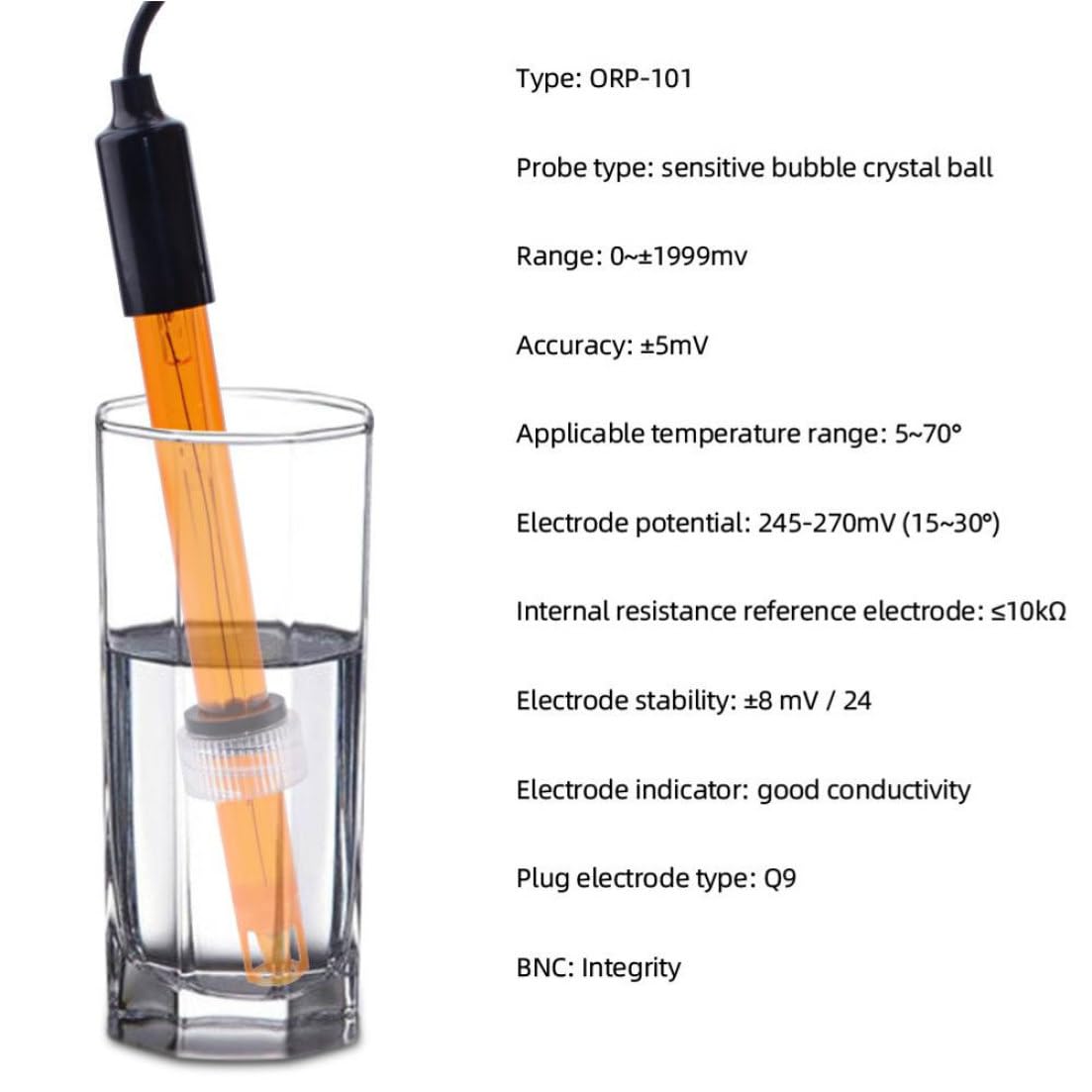 ORP Replacement Probe Electrode Oxidation Probe BNC Q9 Collector for Laboratory ORP-101.