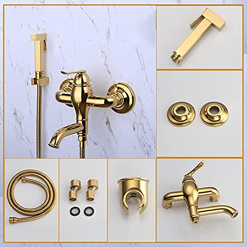 NBAAYIK Wall Mounted Bathroom Toilet Bidet Mixer Spray Kit Golden Single Handle Sprayer Toilet Bidet Shower Head Bathroom Shower Bidet Taps Spray Toilet Cleaning Faucet-B