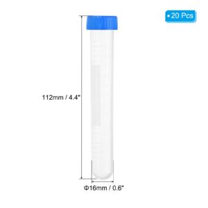 PATIKIL 15ML Plastic Centrifuge Tubes, 20 Pcs Round Bottom Centrifuge Tube with Blue Screw Caps and Graduated Marks Writing Area for Laboratory Liquid