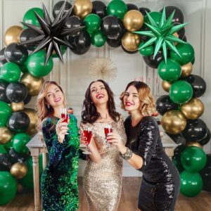 Green Black Balloon Arch Kit,Balloon Garland with Black Green Star Foil Balloons Metallic Gold Balloons for Birthday Anniversary Graduation Wedding New Year Party Decoration