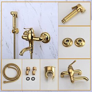 NBAAYIK Wall Mounted Bathroom Toilet Bidet Mixer Spray Kit Golden Single Handle Sprayer Toilet Bidet Shower Head Bathroom Shower Bidet Taps Spray Toilet Cleaning Faucet-B