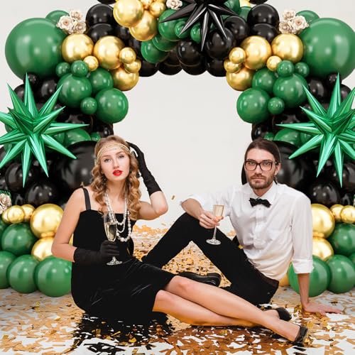 Green Black Balloon Arch Kit,Balloon Garland with Black Green Star Foil Balloons Metallic Gold Balloons for Birthday Anniversary Graduation Wedding New Year Party Decoration