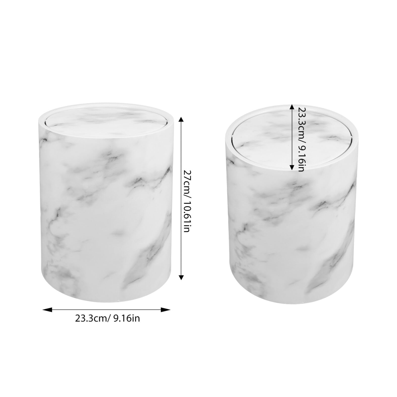 ABOOFAN Shake Lid Trash Can Marble Wastebasket Marble Design Trash Can Rubbish Can Waste Container Litter Trash Can Countertop Garbage Can Desktop Trash Can Swing Lid Trash Bucket Pp White