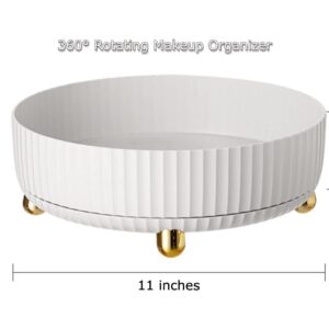 Hibekol 360° Makeup Organizer - 8.66" Diameter Spinning Skincare Perfumes Organizer - Cosmetics Organizer for Vanity Countertop and Bathroom Dresser - Lazy Susan Storage Box (White)