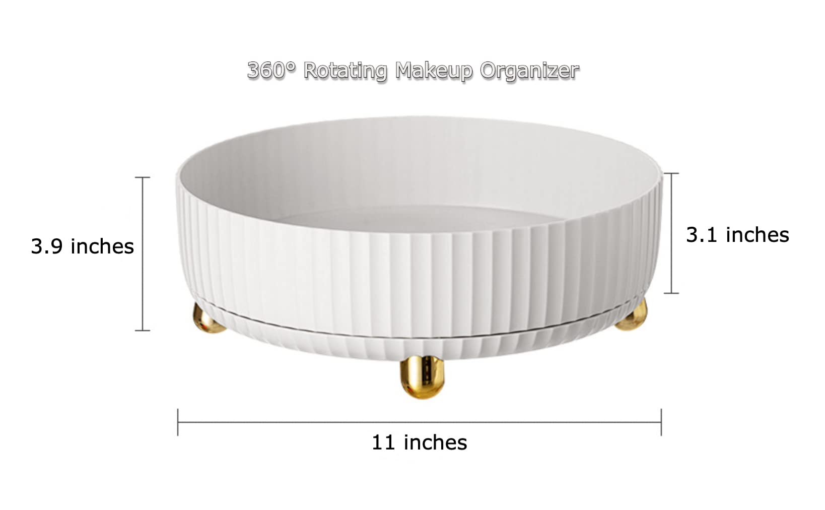 Hibekol 360° Makeup Organizer - 8.66" Diameter Spinning Skincare Perfumes Organizer - Cosmetics Organizer for Vanity Countertop and Bathroom Dresser - Lazy Susan Storage Box (White)