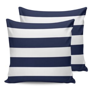 outdoor pillow covers 26x26 waterproof polyester throw pillow covers, navy blue white stripes decorative pillowcases garden cushion case for patio couch sofa decoration set of 2, geometric summer