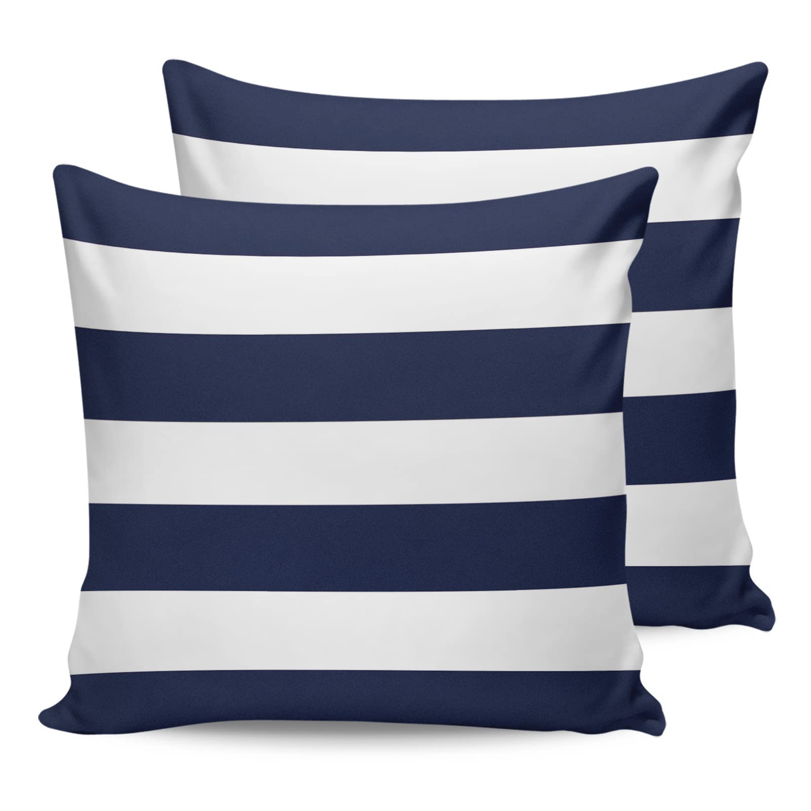 Outdoor Pillow Covers 26x26 Waterproof Polyester Throw Pillow Covers, Navy Blue White Stripes Decorative Pillowcases Garden Cushion Case for Patio Couch Sofa Decoration Set of 2, Geometric Summer