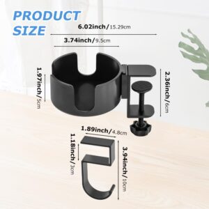 Desk Cup Holder Clamp W/Desk Hook,Large Anti-Spill Cup Holder Clamp, Easy to Install Table Cup Holder,Desk Drink Bottle Holder for Coffee Mups,Water Cups,Bag,Headphone