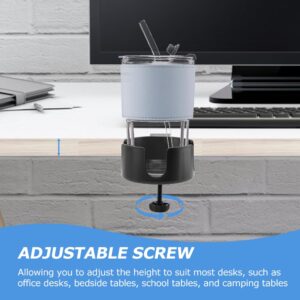 Desk Cup Holder Clamp W/Desk Hook,Large Anti-Spill Cup Holder Clamp, Easy to Install Table Cup Holder,Desk Drink Bottle Holder for Coffee Mups,Water Cups,Bag,Headphone