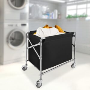 Industrial Rolling Laundry Cart, Commercial Stainless Steel Frame Laundry Cart with Wheels, Foldable Rolling Laundry Hamper with Waterproof Oxford Cloth (Black)