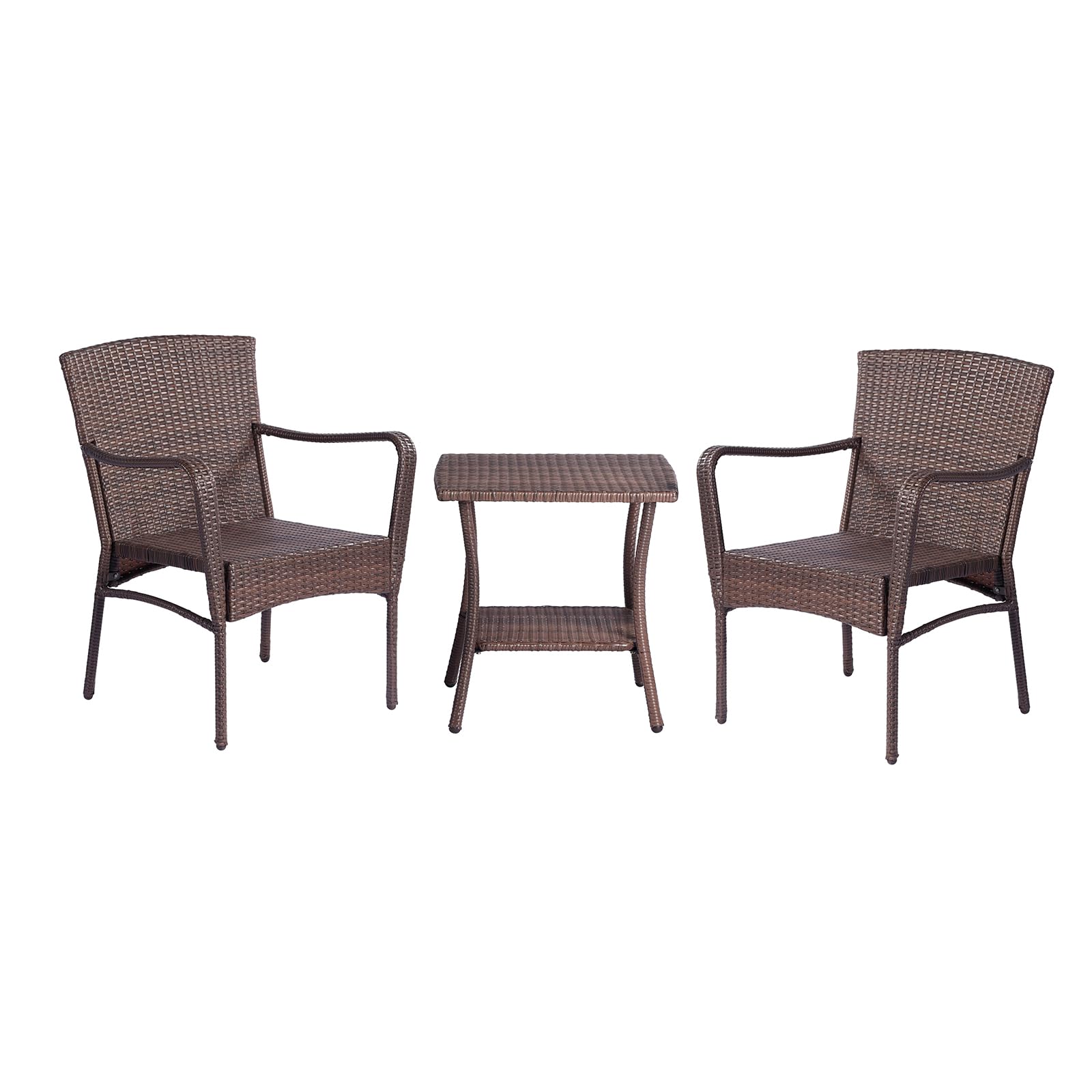 WIDELUCK 3 Pieces Furniture Outdoor Patio Conversation Bistro Set, Modern Bistro Rattan Chair Conversation Sets Seating Group Furniture with Coffee Table for Yard, Backyard (Basic Rattan Chair)