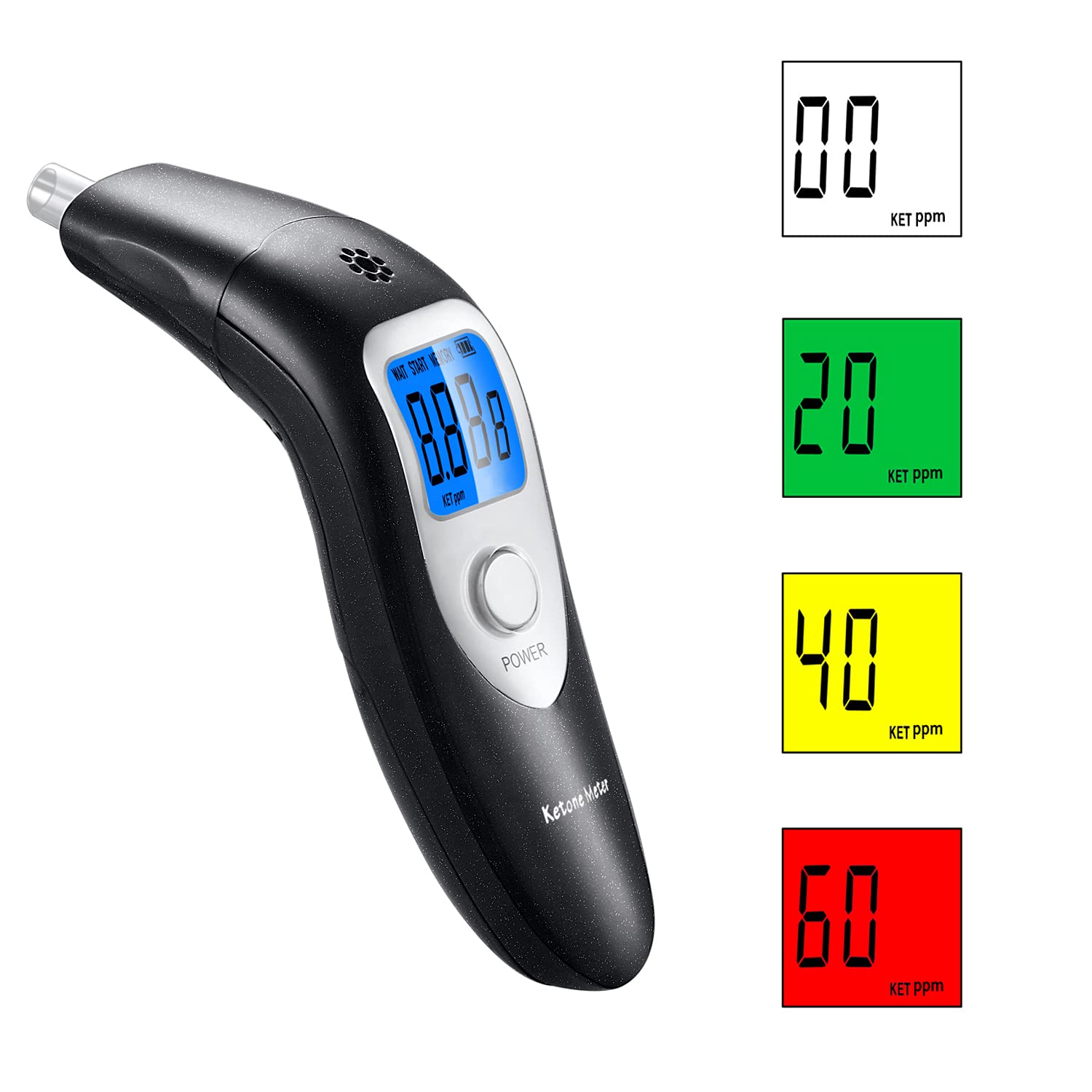 Portable Breath Ketone Meter, Professional Digital Ketone Breath Analyzer Tracing Ketosis Status with 10 Mouthpieces for Testing Ketosis