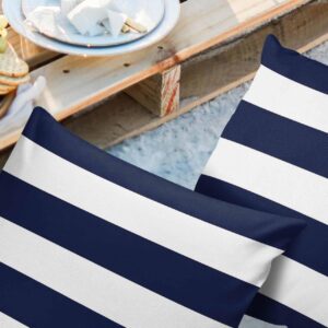 Outdoor Pillow Covers 26x26 Waterproof Polyester Throw Pillow Covers, Navy Blue White Stripes Decorative Pillowcases Garden Cushion Case for Patio Couch Sofa Decoration Set of 2, Geometric Summer