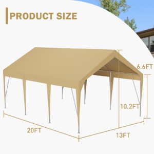 GarveeLife Carport 13'x20' Heavy Duty Car Canopy UV Resistant Waterproof Portable Garage for Car, Storage Shed, Party, Khaki