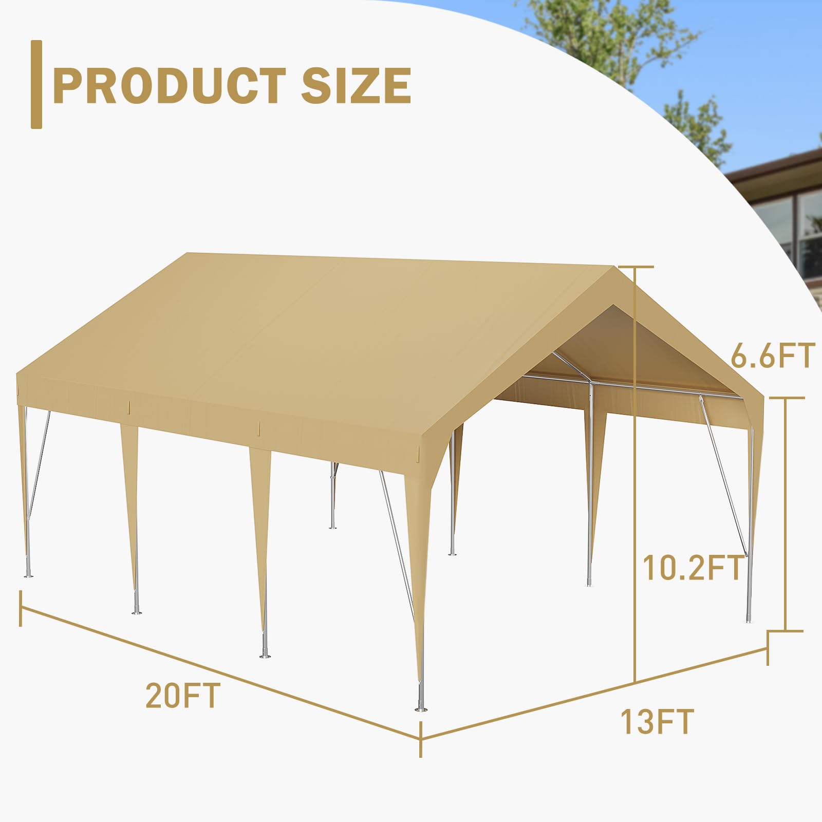 GarveeLife Carport 13'x20' Heavy Duty Car Canopy UV Resistant Waterproof Portable Garage for Car, Storage Shed, Party, Khaki