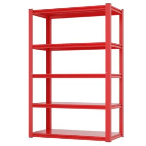 homdox 72”h garage shelving, 1650lbs heavy duty storage shelves, 5 tier adjustable metal shelves for storage, industrial shelving commercial utility shelf, 36" w x 16" d x 72" h, red