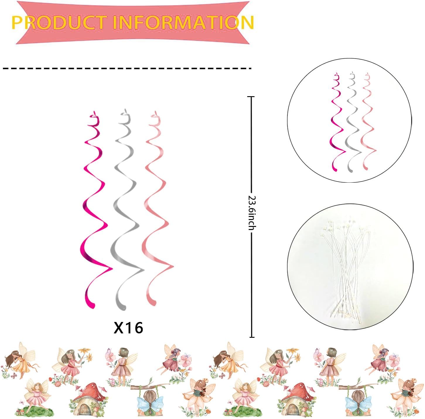 Fairy Party Decorations Flower Fairy Themed Hanging Swirls Decorations My Fairy First Birthday Decor for Girls Fairy Tale Theme Baby Shower Birthday Party Decorations Supplies (New)