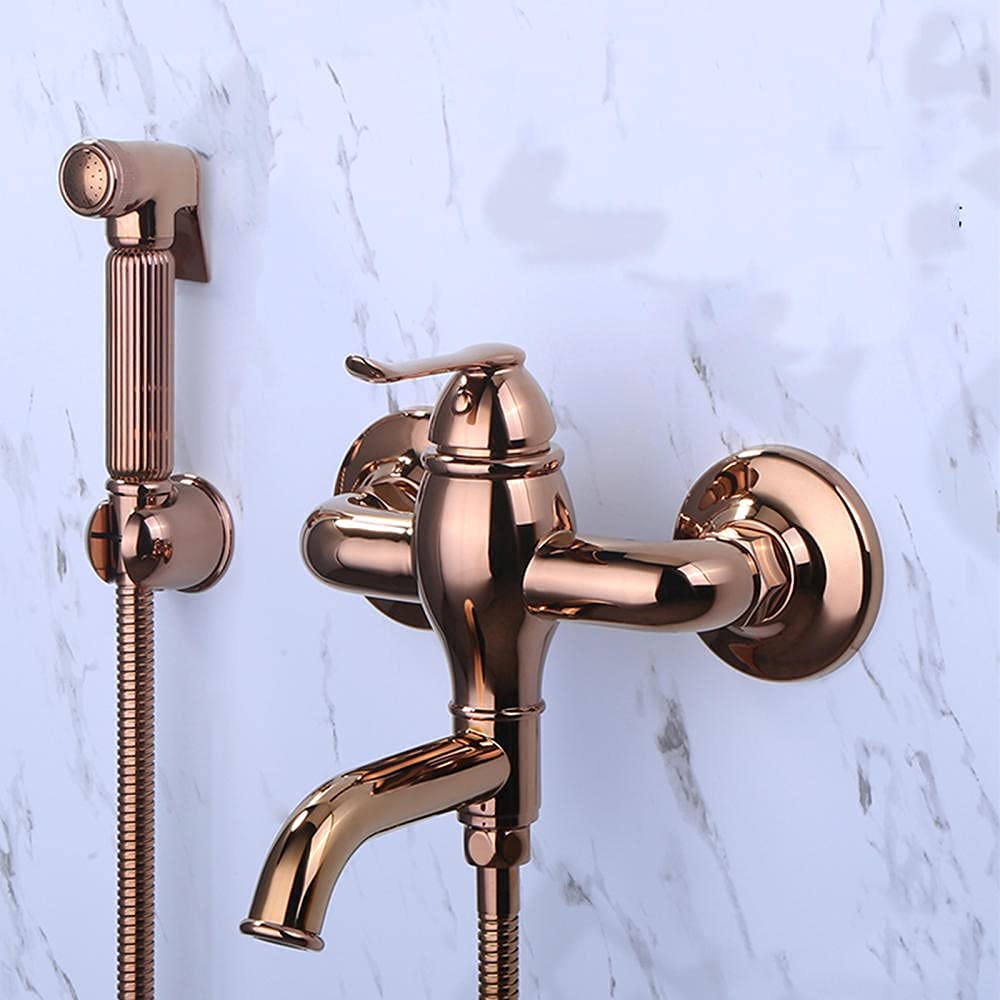 NBAAYIK Wall Mounted Bathroom Toilet Bidet Mixer Spray Kit Ancient Brown Handheld Bidet Sprayer Toilet Bathroom Douche Single Handle Spray Set Bidet Faucet Bathroom Bidet Shower-A