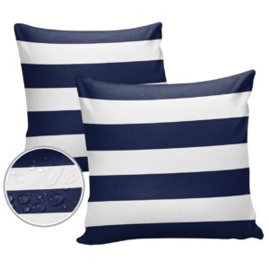 Outdoor Pillow Covers 26x26 Waterproof Polyester Throw Pillow Covers, Navy Blue White Stripes Decorative Pillowcases Garden Cushion Case for Patio Couch Sofa Decoration Set of 2, Geometric Summer