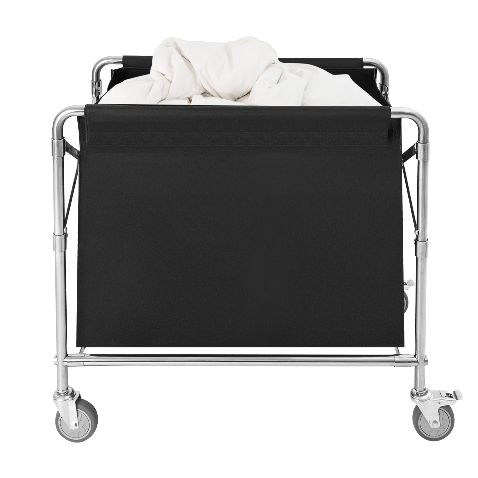 Industrial Rolling Laundry Cart, Commercial Stainless Steel Frame Laundry Cart with Wheels, Foldable Rolling Laundry Hamper with Waterproof Oxford Cloth (Black)