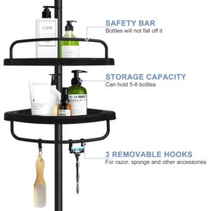 HAA Strong Shower Storage Caddy,SturdyTension Corner Pole Caddy,Commercial Grade Rustproof Bathroom Bathtub Adjustable Corner Rack (Black)