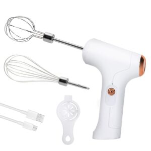 chidoyii cordless hand mixer, handheld electric whisk with 3 speed modes, hand held egg beater with 2 detachable stir whisks (white)