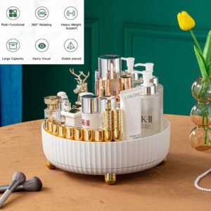 Hibekol 360° Makeup Organizer - 8.66" Diameter Spinning Skincare Perfumes Organizer - Cosmetics Organizer for Vanity Countertop and Bathroom Dresser - Lazy Susan Storage Box (White)