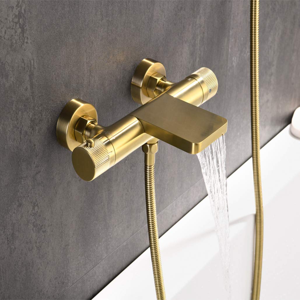 NBAAYIK Brass Hot and Cold Water Bidet Bathroom Hand Shower Bidet Toilet Sprayer Hygienic Shower Wall Mounted Bidet Tap Set with Booster Nozzle,Brushed Gold