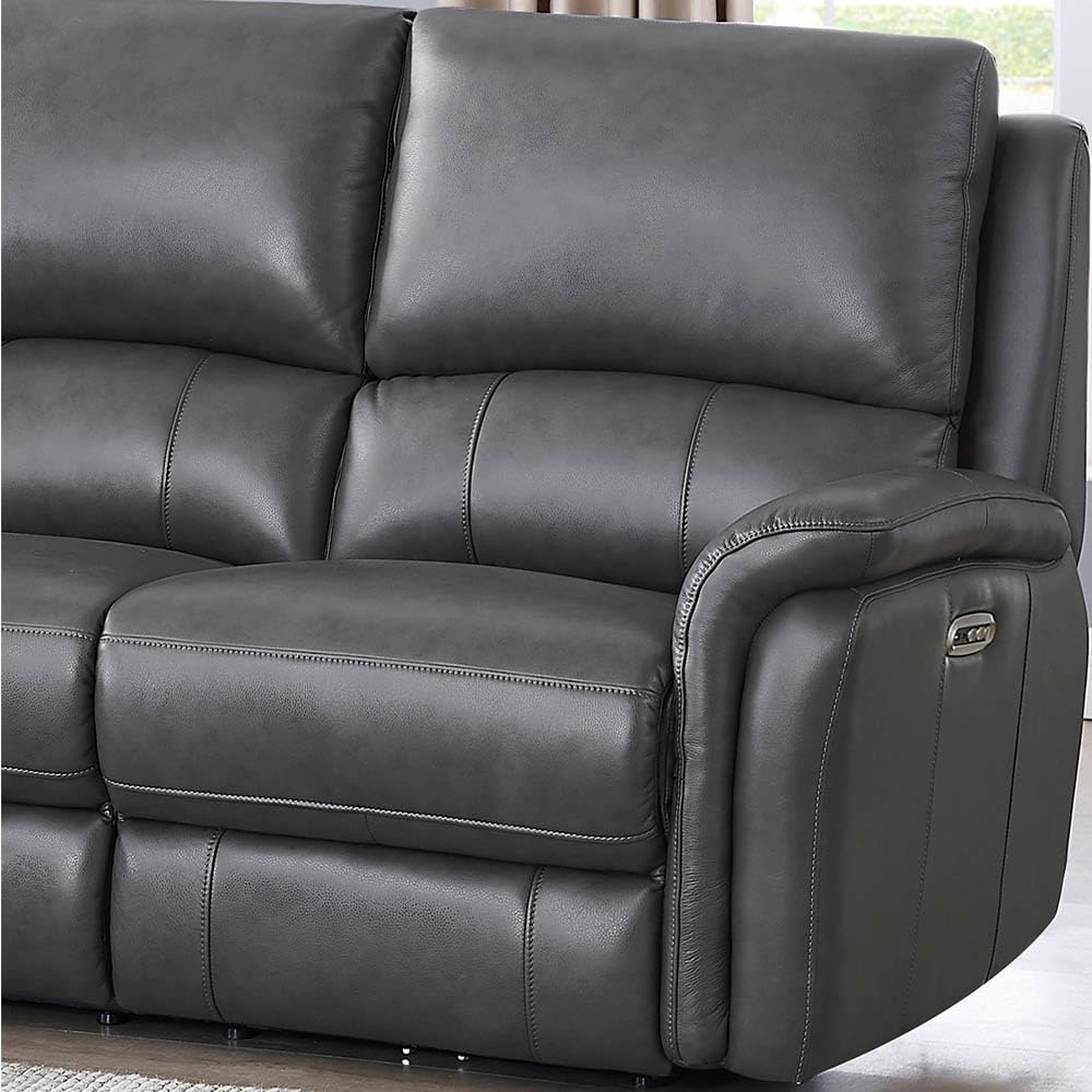 Hydeline Erindale Zero Gravity Power Reclining Top Grain Leather Loveseat, Quartz Gray, Memory Foam, Pocket Coils and Control Panel