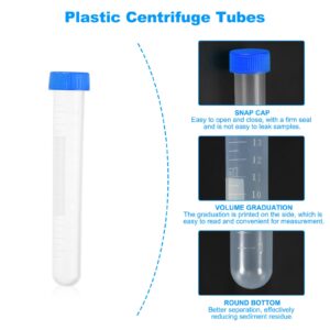 PATIKIL 15ML Plastic Centrifuge Tubes, 20 Pcs Round Bottom Centrifuge Tube with Blue Screw Caps and Graduated Marks Writing Area for Laboratory Liquid