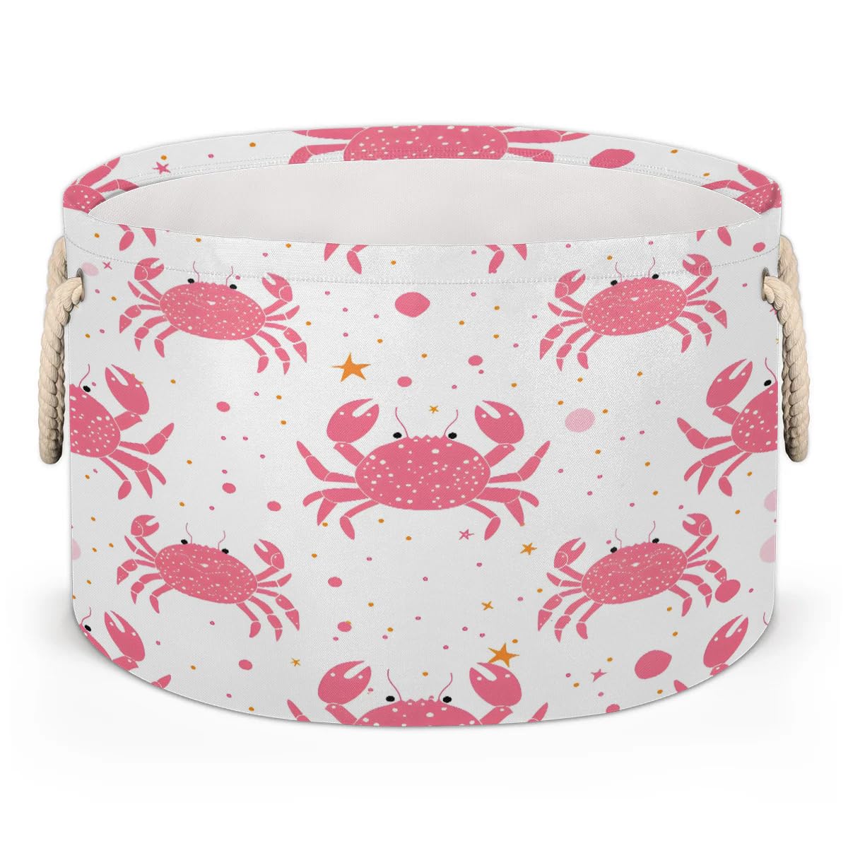 Round Storage Basket Pink Cute Crabs Pattern Collapsible Large Clothes Toy Blanket Books Storage Bin Laundry Basket Organizer for Closet Shelf Living Room Nursery Bedroom Dorm