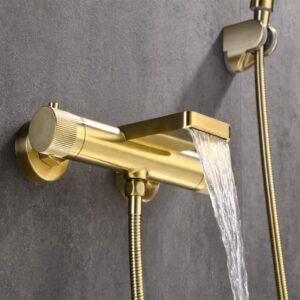 NBAAYIK Brass Hot and Cold Water Bidet Bathroom Hand Shower Bidet Toilet Sprayer Hygienic Shower Wall Mounted Bidet Tap Set with Booster Nozzle,Brushed Gold